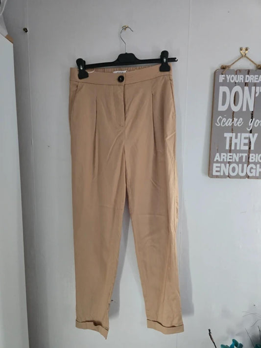 Vila Beige High-Waist Slim Leg Lyocell Trousers EU 36 UK size 8
