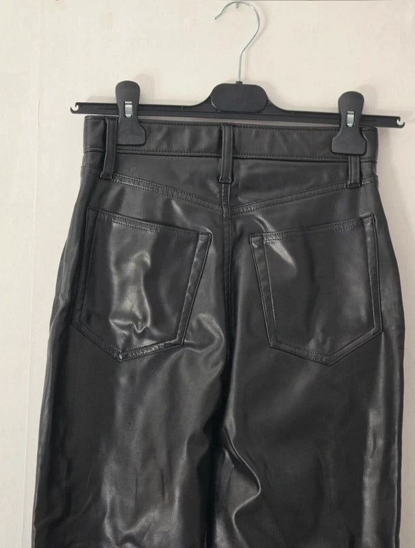 Abercrombie & Fitch Black Faux Leather 90s Straight Leg Trousers W24
