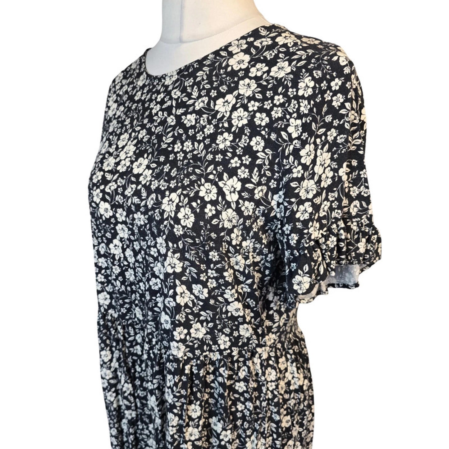 Next Dress Black White Floral Size 12 Midi Casual Spring