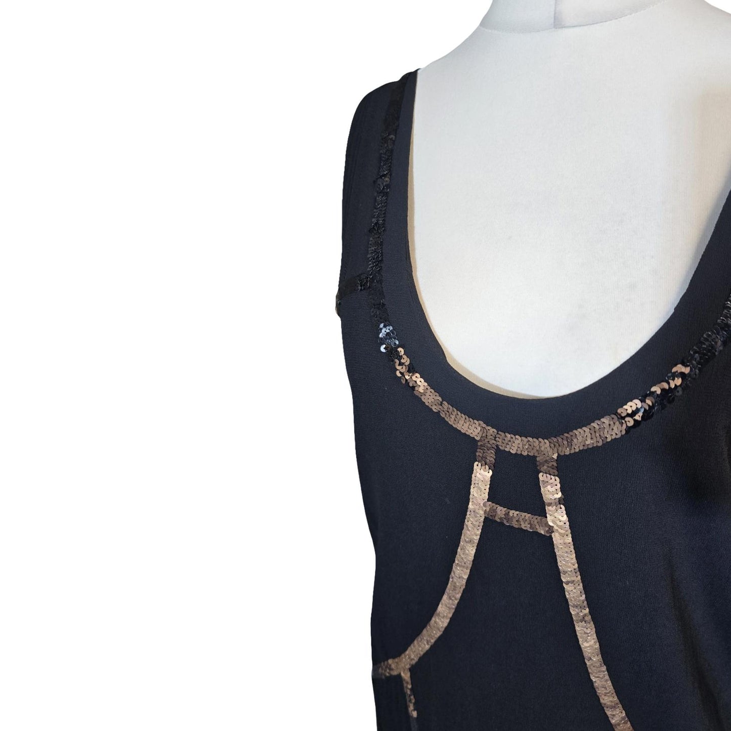 Y2K Diesel Black & Bronze Sequin Sleeveless Dress – Size M – 2000s