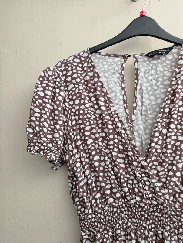 Dorothy Perkins Brown & White Patterned Short Sleeve Jumpsuit Size 18