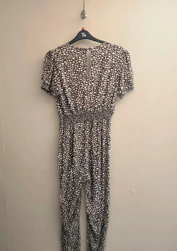 Dorothy Perkins Brown & White Patterned Short Sleeve Jumpsuit Size 18