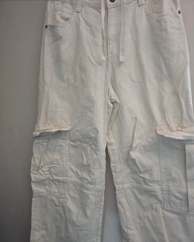 Bershka Cream High Waisted Cargo Flared Cotton Jeans Size EU 38 Size 10