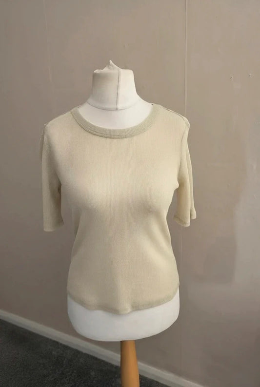 Next Gold Glitter Metallic Short Sleeved Knit Top NWT Size 12