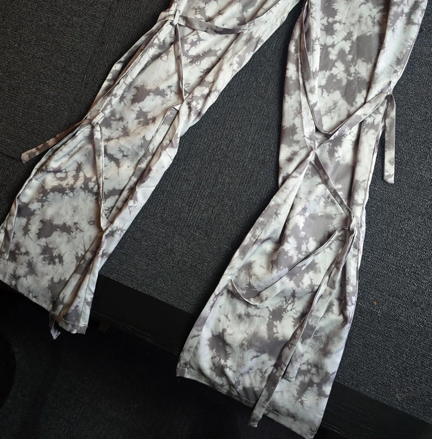 EGO Cargo Trousers Grey Tie Dye UK Size 6 High Waisted Adjustable Leg Streetwear