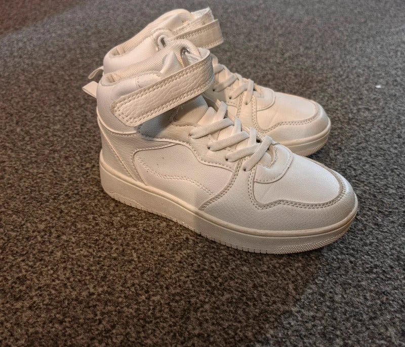 Primark Girls White High Top Trainers Velcro & Lace Up UK Size 1