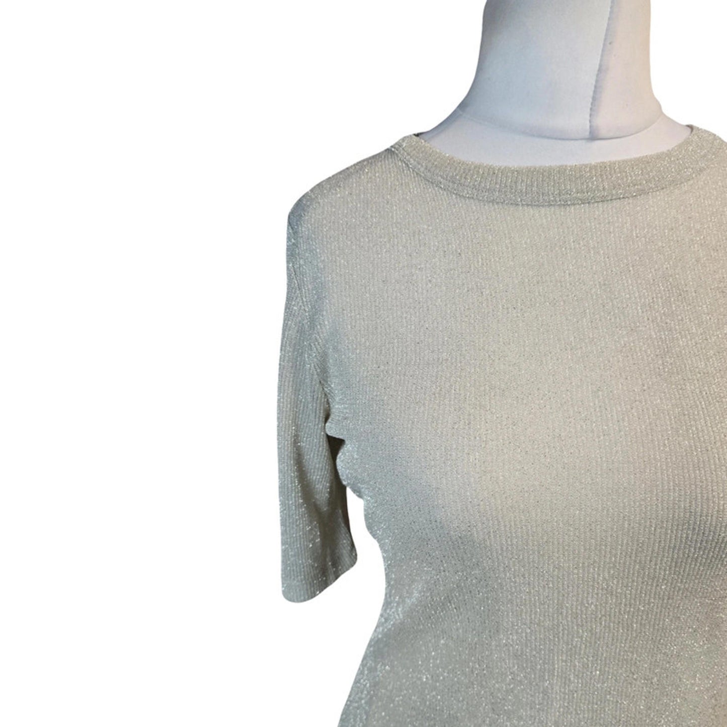 Next Gold Glitter Knit Top Size 12 Short Sleeve Round Neck New