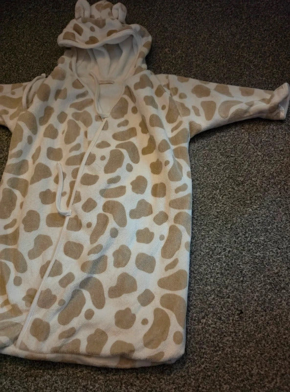 Baby Cream & Beige Giraffe Print Hooded Fleece Bunting Bag 6–9 Months