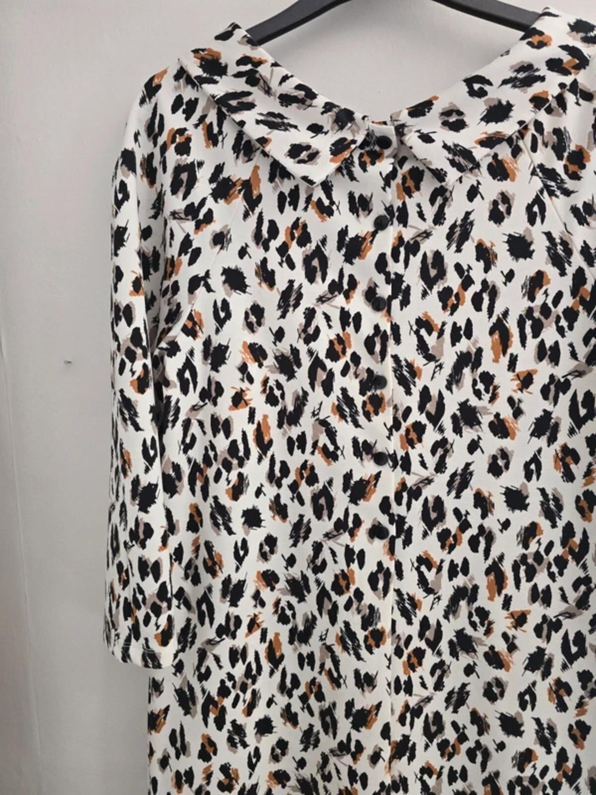 Tu White & Brown Animal Print Collared Midi Dress Size 12