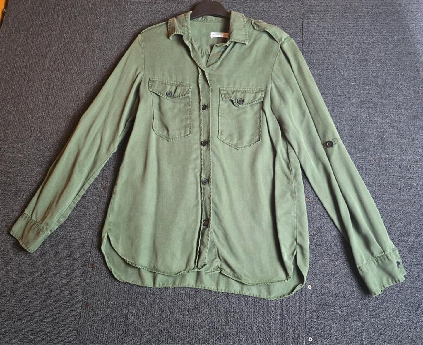 Zara Premium Dark Green Lyocell Shirt S Size 8/10 Relaxed Fit
