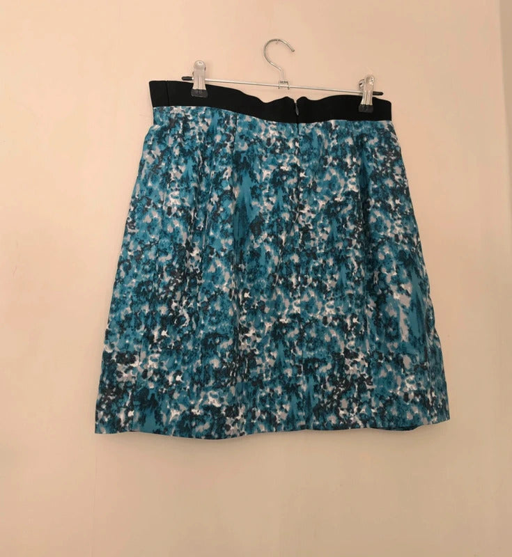 COS Women's Teal Blue Abstract Print Asymmetric Frill Mini Skirt Size 8