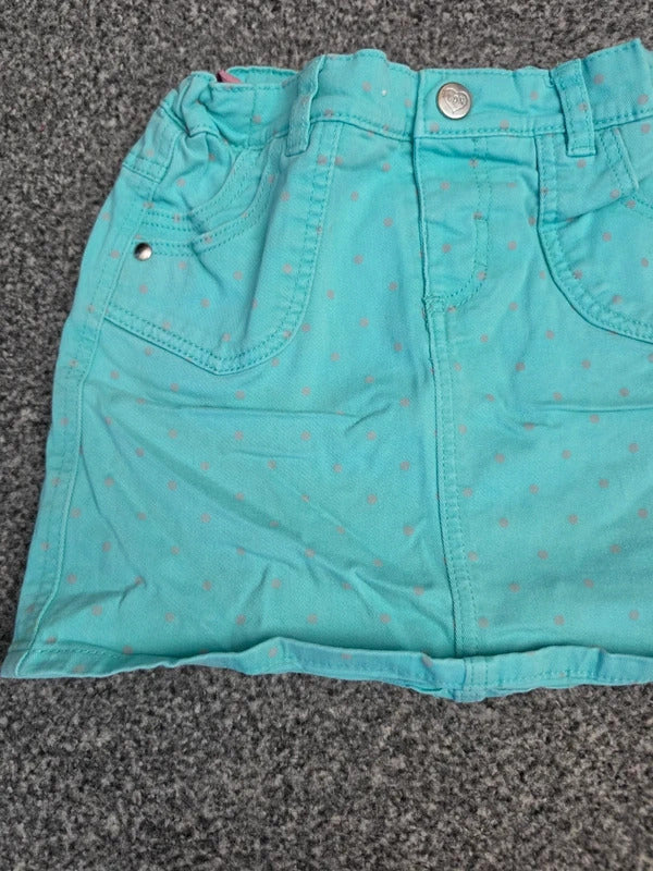 Marks & Spencer Indigo Girls Turquoise & Pink Polka Dot Denim Skirt Age 3-4 Years