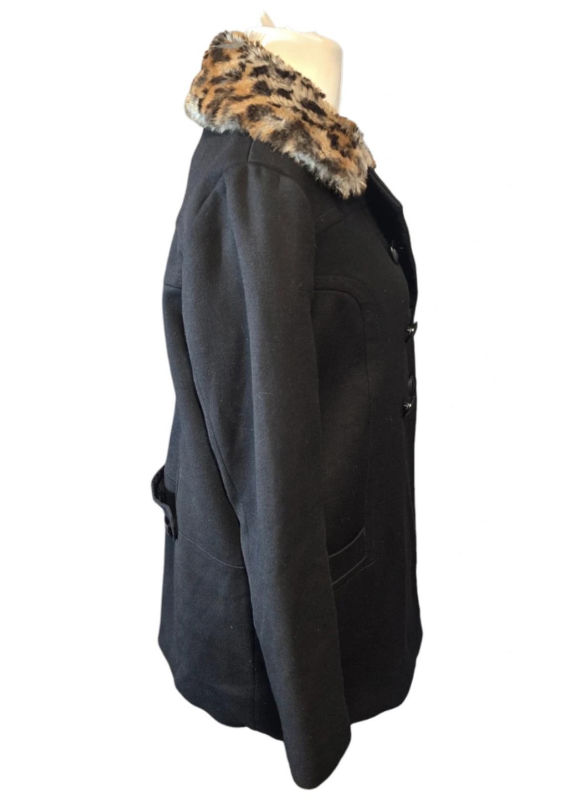 Next Coat Black Size 14 Faux Fur Collar Smart Causal