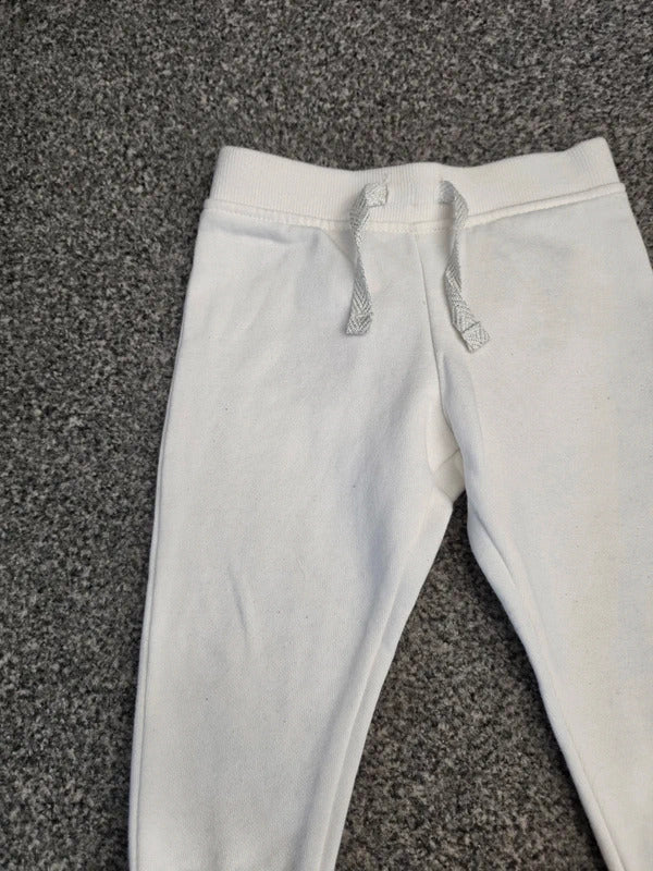 Primark Baby Girls Crisp White Cuffed Fleece Sweatpant Joggers Age 9-12 Months