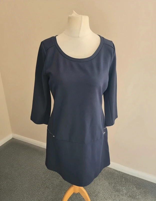 Next Women's Navy Blue Ribbed Zip-Pocket Knee-Length Dress Size 12