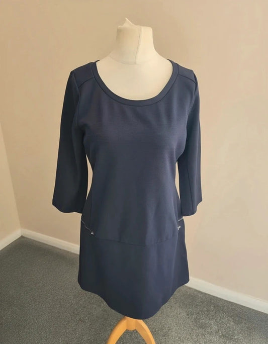 Next Women's Navy Blue Ribbed Zip-Pocket Knee-Length Dress Size 12