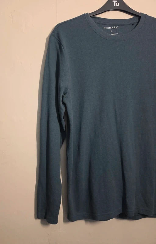 Primark Men's Dark Green Long Sleeve Ribbed T-Shirt Size L