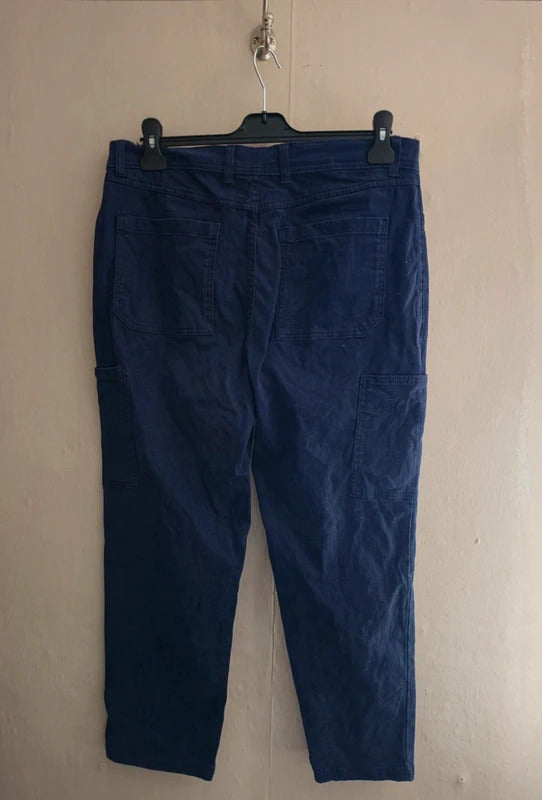 Tu Navy Blue High-Waisted Cropped Cargo Slim Leg Trousers Size 14