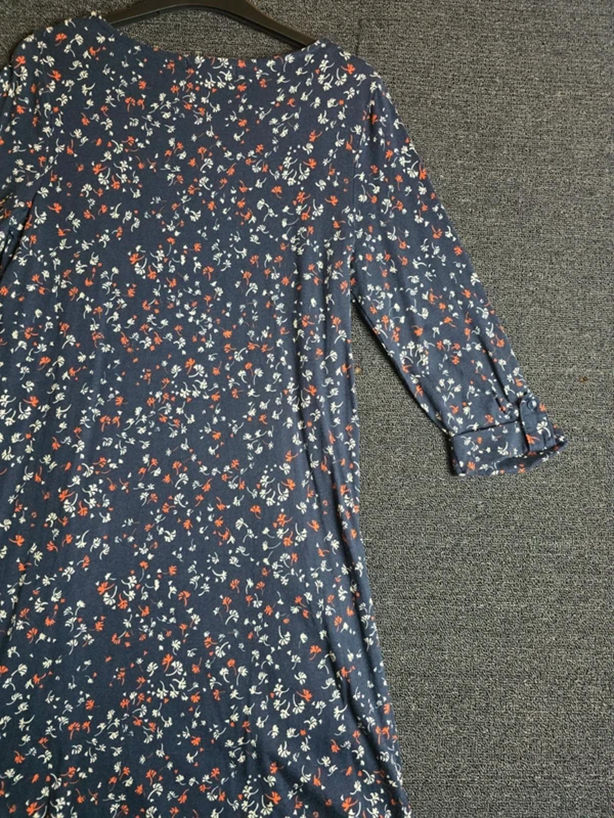 WoolOvers Navy Floral Knee Length Dress XS Size 6-8 Pockets Everyday