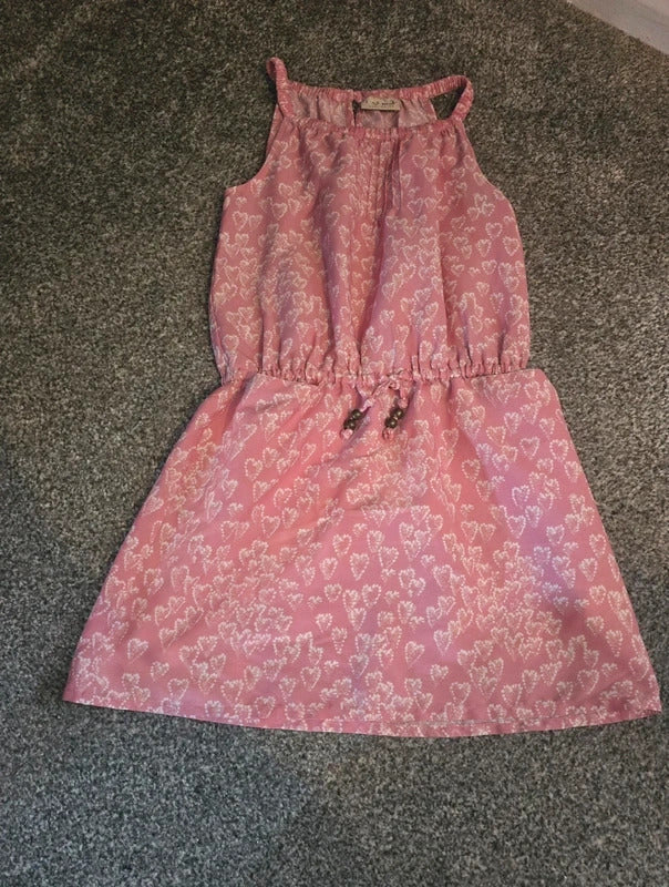 Next Girls Pink & White Heart Print Sleeveless Elastic Waist Summer Dress Size 6 Years