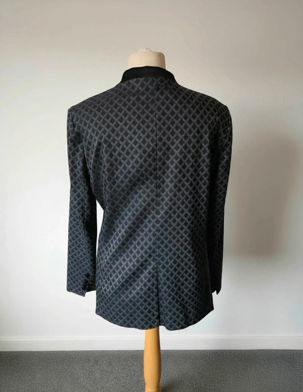 South Black & Grey Geometric Pattern Collarless Blazer Jacket Size 18