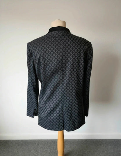 South Black & Grey Geometric Pattern Collarless Blazer Jacket Size 18