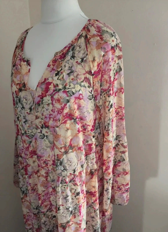 Ariston Collection Pink & Cream Floral Chiffon Maxi Dress Size 20