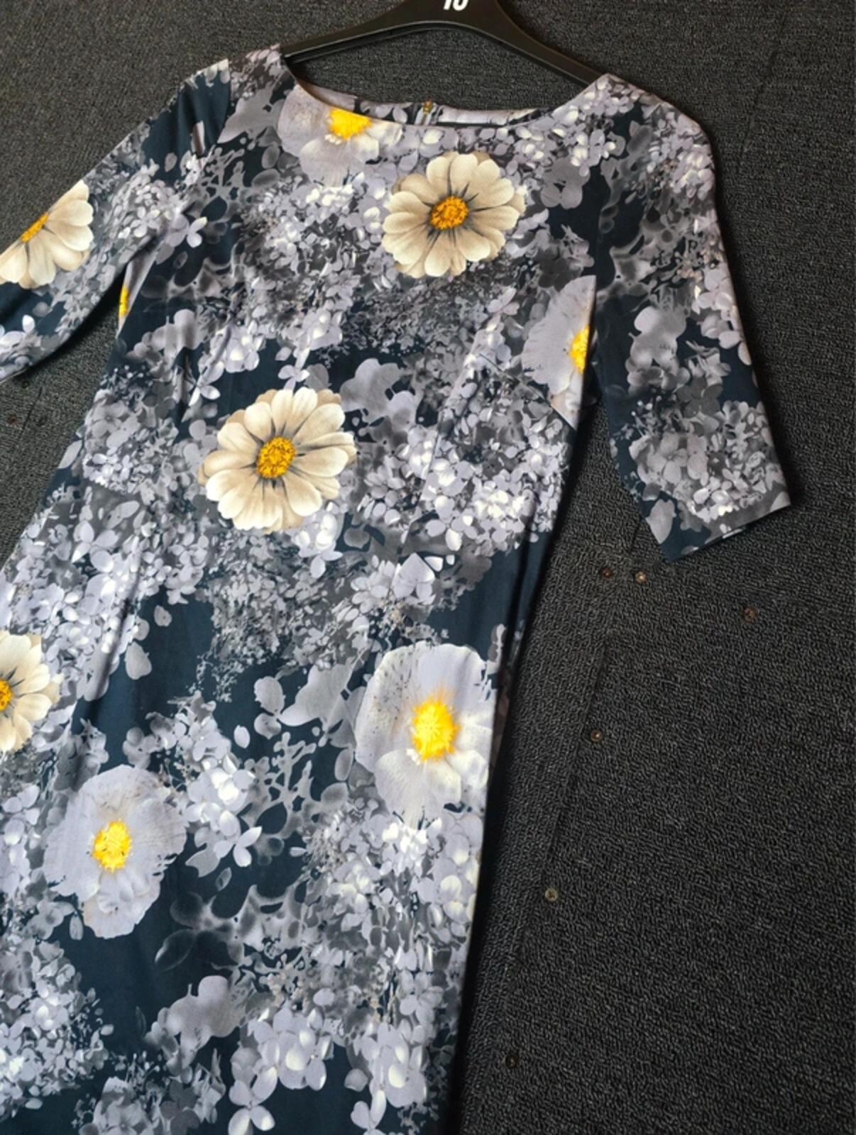 Bcbgmaxazria navy grey & yellow floral  dress M size 10