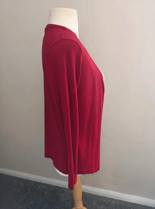 Kaffe Red Open Front Long Sleeved Mid Length Cardigan S Size 10-12