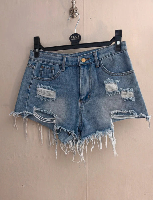 Shein Blue Ripped Frayed Denim Hotpants Shorts Small Size 8