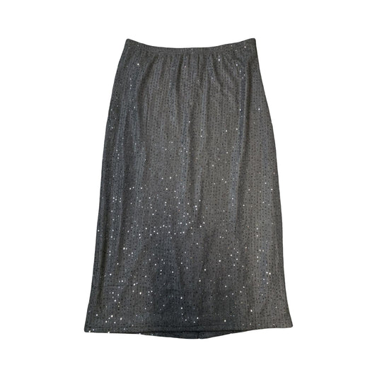 Michelle Hope Black Sequin Midi Skirt Elasticated Waist Size 14/16