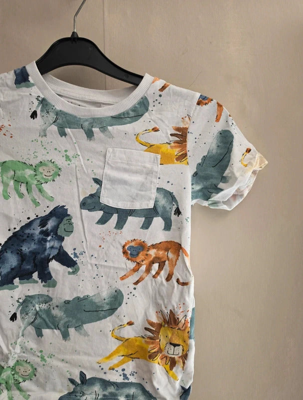 Nutmeg Boys White & Multicoloured Animal Print Cotton T-Shirt Age 6-7 Yrs