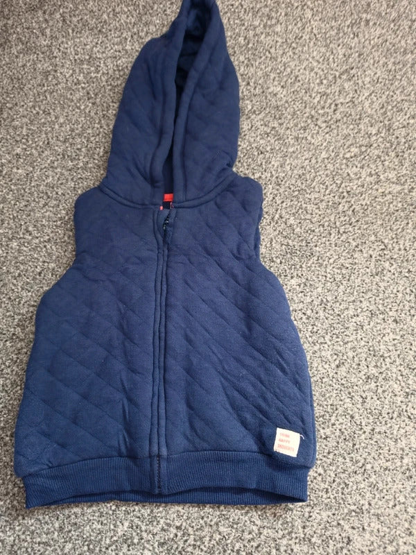 F&F Baby Boys Navy Quilted Hooded Gilet Bodywarmer 6-9 Months