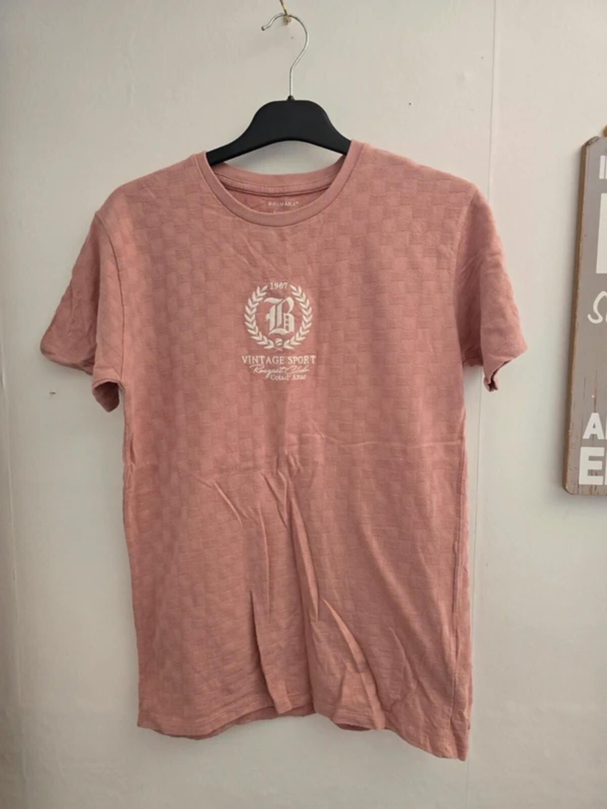 Primark Boys Pale Pink Embossed Checkerboard Vintage Sport T-Shirt Age 11-12 Years
