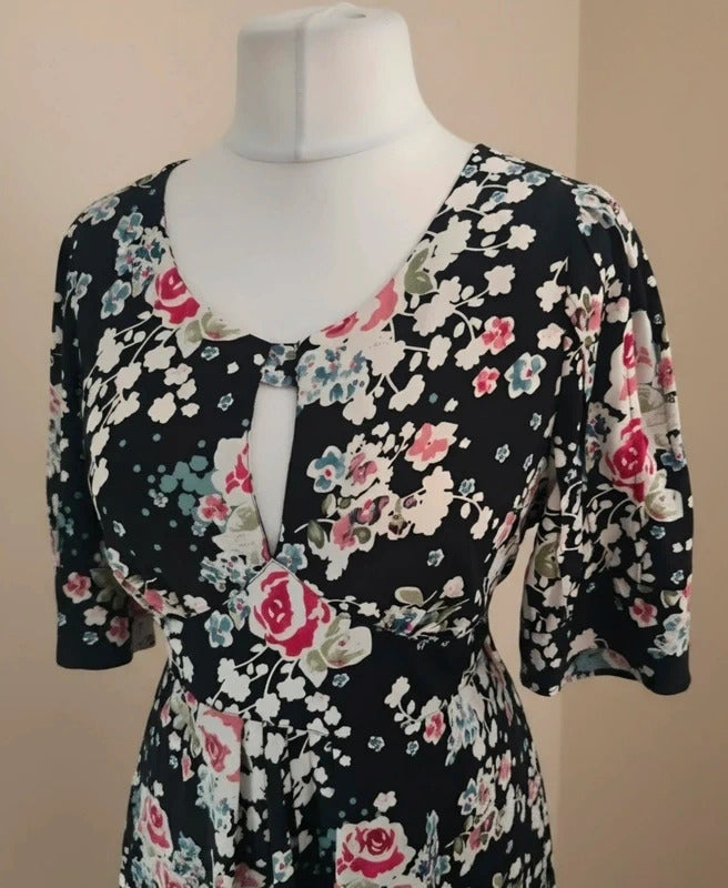 Monsoon Fusion Y2K Black Floral Cut Out Dress Size 12