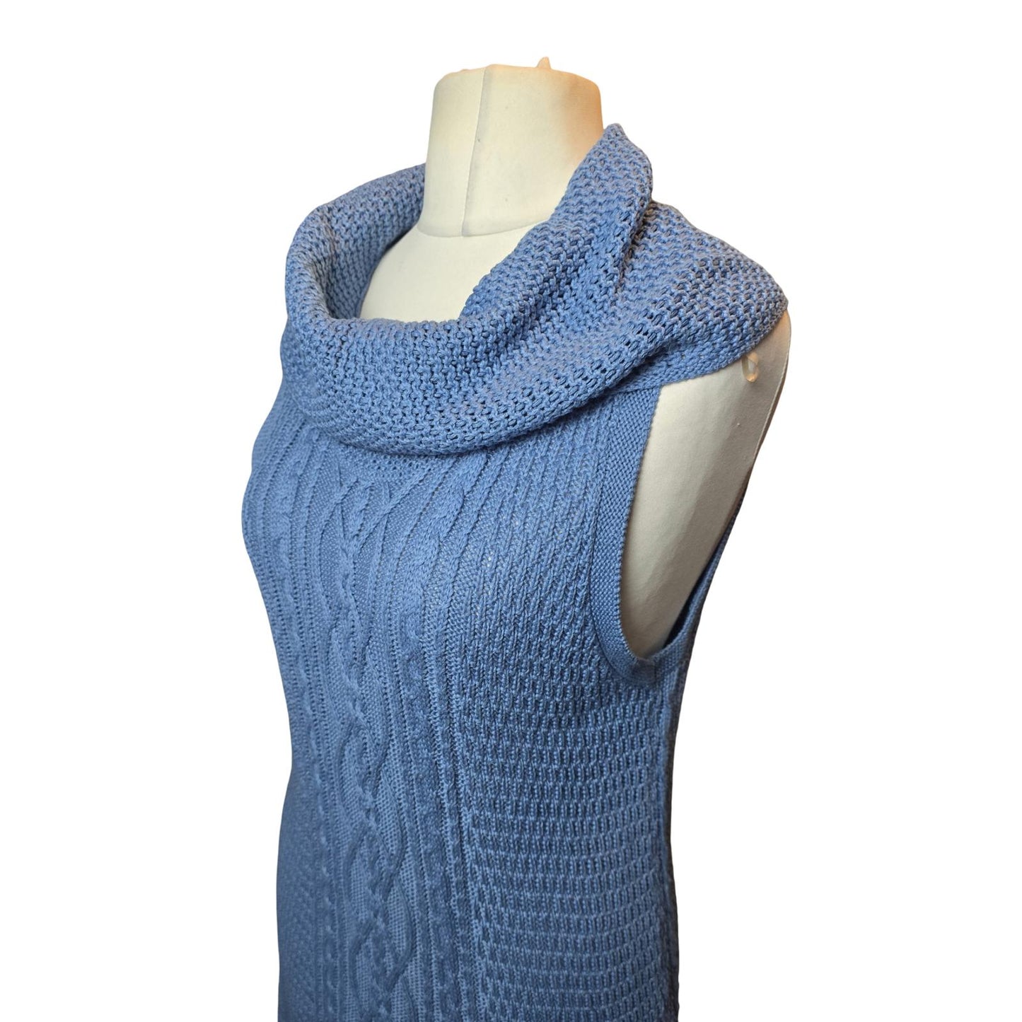 Jeanne Pierre Blue Sleeveless Knitted Jumper Dress L UK Size 12 Cotton