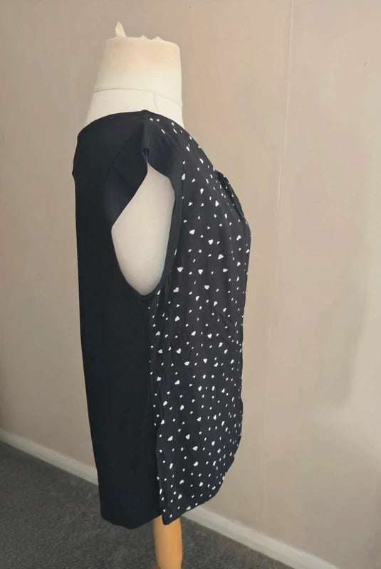 F&F Black & White Polka Dot Heart Short Sleeved Dip Hem Top Size 12