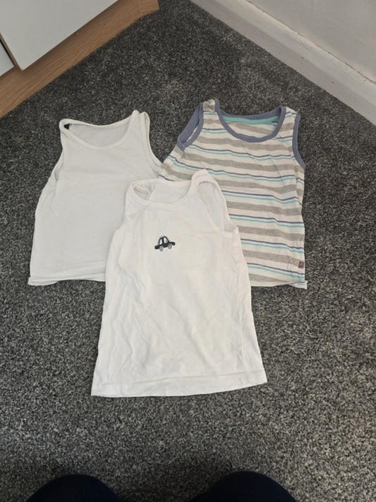 Bundle of 3 Boys White and Grey Vests Age 3-4 Years