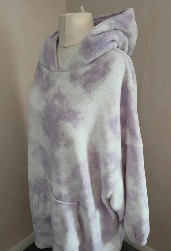 F&F Women's Lilac & White Tie-Dye Hooded Fleece Jumper One Size