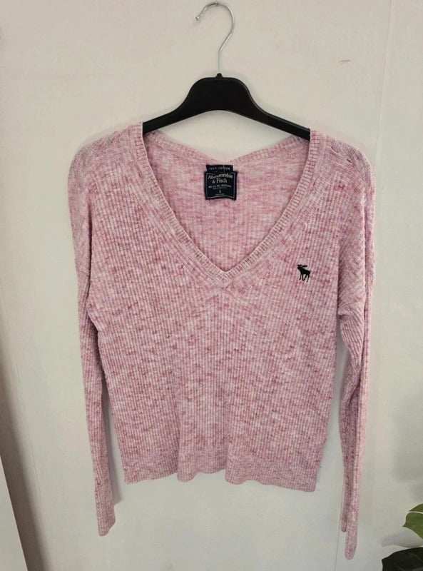 Abercrombie and Fitch Pale Pink V Neck Cotton Knit Jumper Small