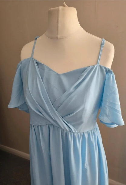 Shein Women's Pale Blue Cold-Shoulder Maxi Formal Dress L (Size 12-14)
