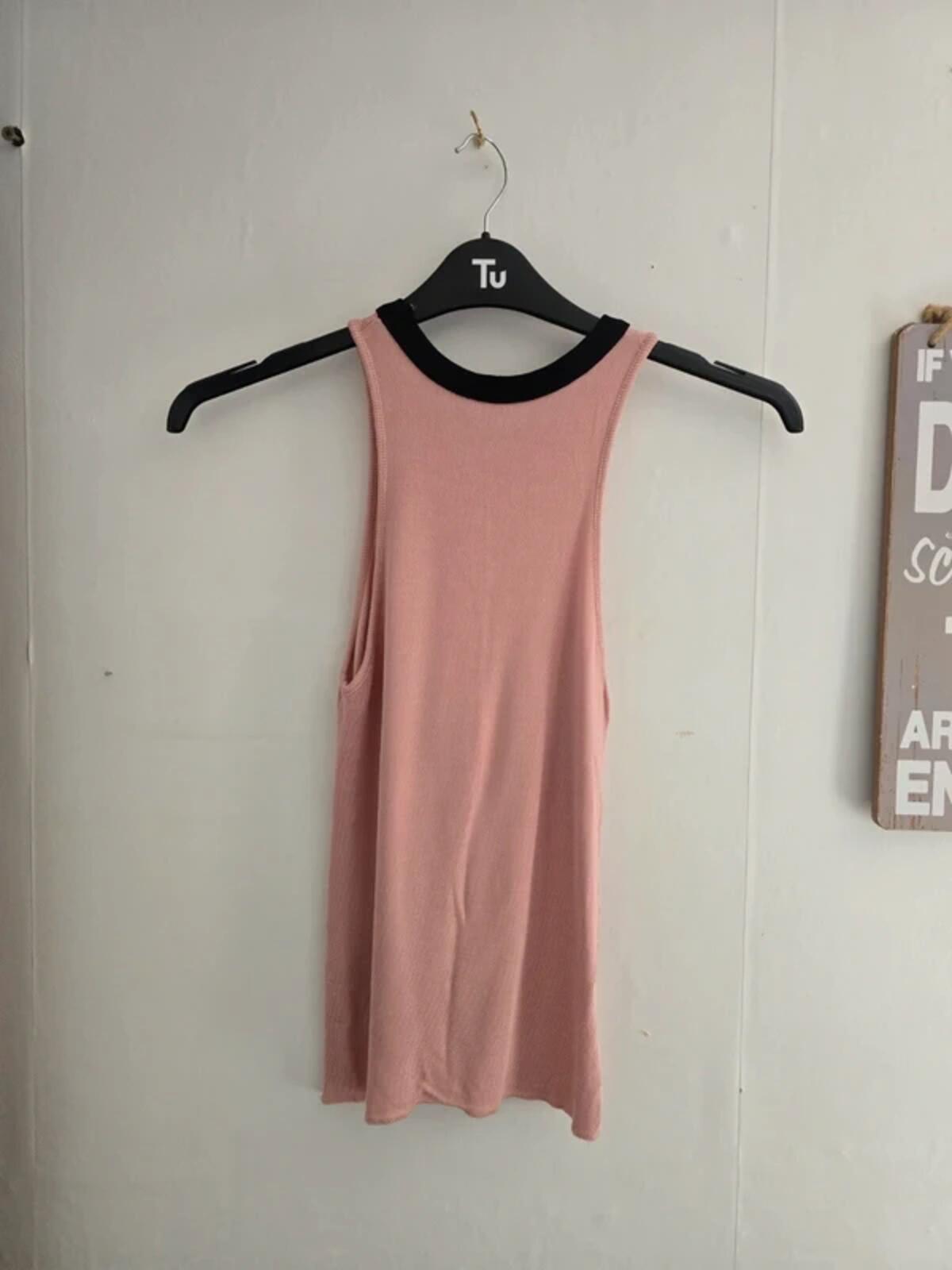 Zara Pink & Black Graphic Stripe High Neck Bodycon Vest Top M Size 10-12