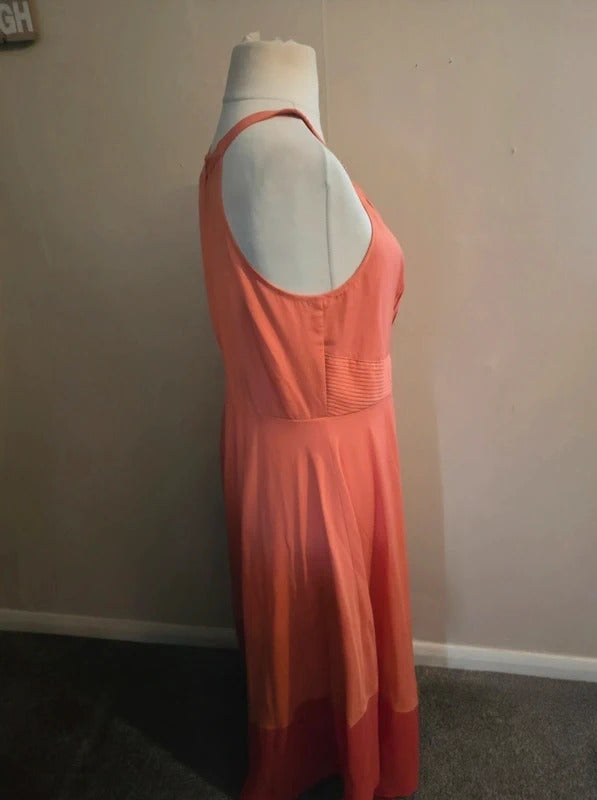 Matalan Coral Orange Gem Strap Pleated Lined Flared Maxi Dress Size 16