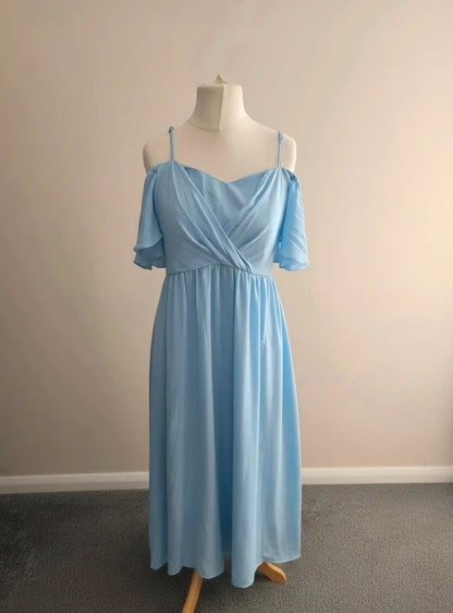 Shein Women's Pale Blue Cold-Shoulder Maxi Formal Dress L (Size 12-14)