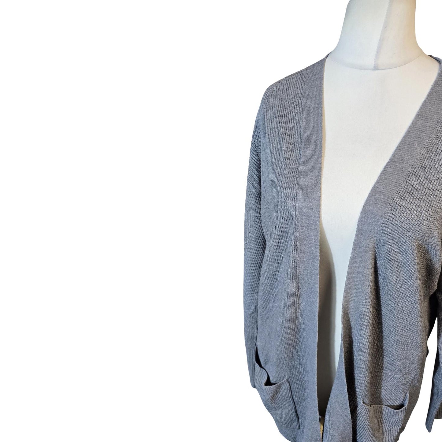 Next Grey Ribbed Open-Front Cardigan  Long Sleeve  Size 12/14