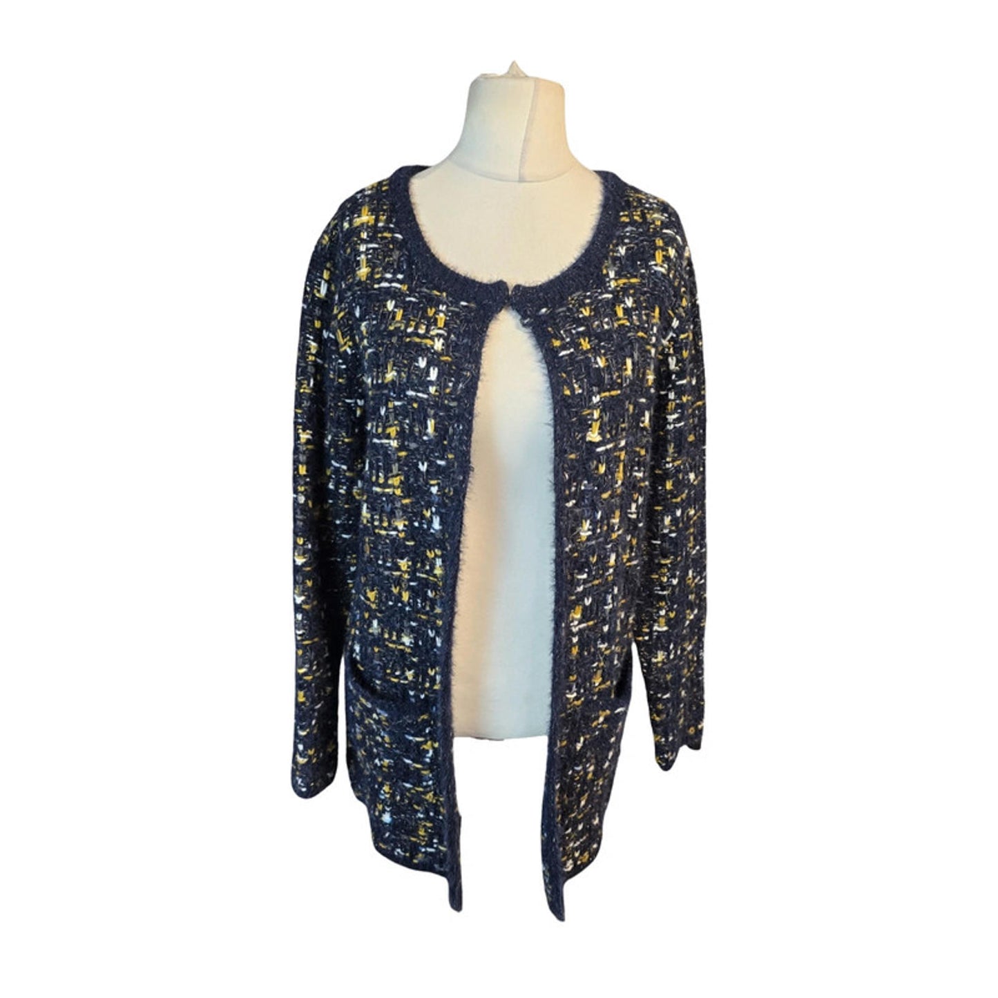 Cerulean Chunky Knit Cardigan Navy & Mustard Size 12/14 Oversized Causal