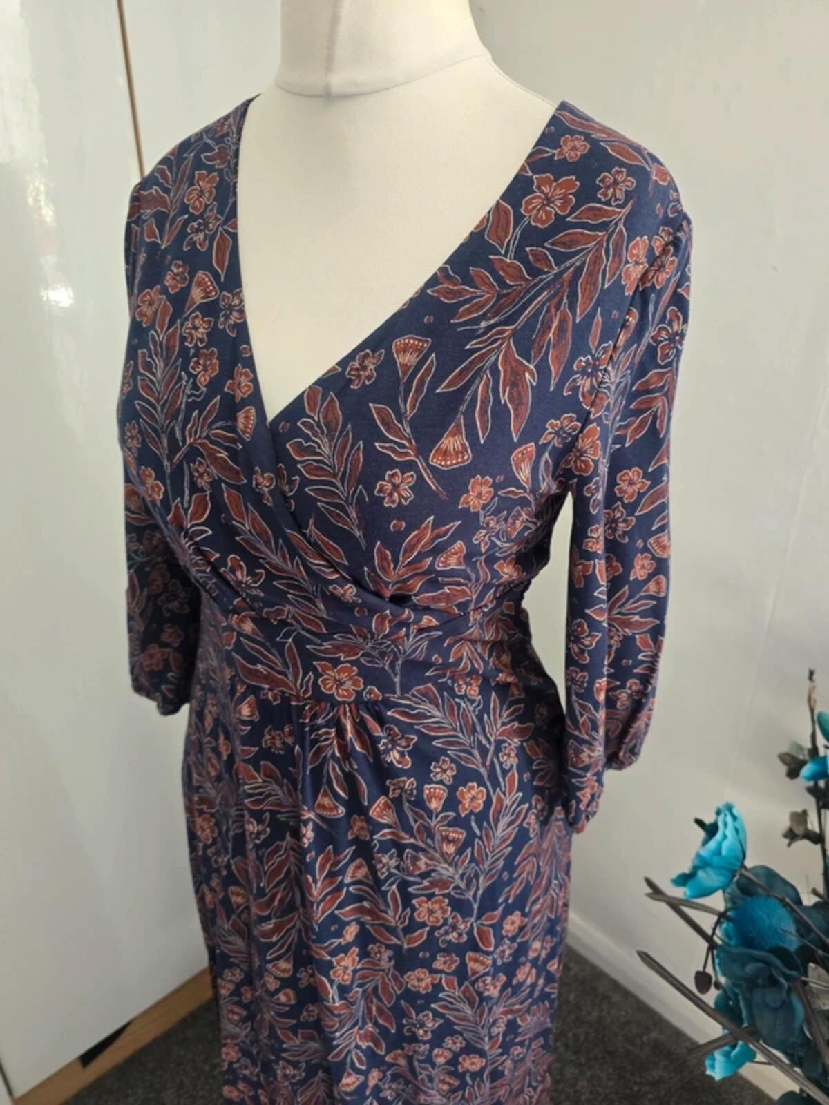 NWT Seasalt Cornwall Navy & Brown Floral Midi Dress Size 10