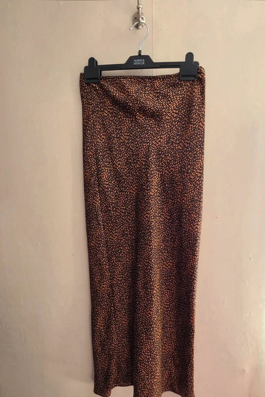 Topshop Brown & Black Animal Print Silky Midi Slip Skirt Size 10