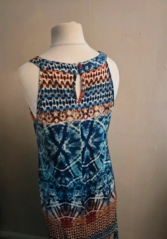 Wallis Blue Multicoloured Patterned Sleeveless Bodycon Maxi Dress Size 14
