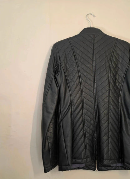 Dennis Basso Black Quilted Faux Leather Jacket Zip Up XS Size 8-10